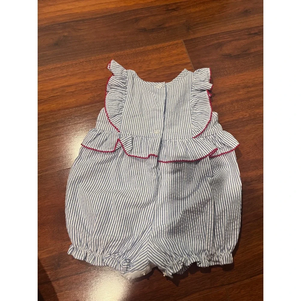 Good Lad Baby Girls Seersucker Nautical Lobster Anchor Bubble Romper 12 Months